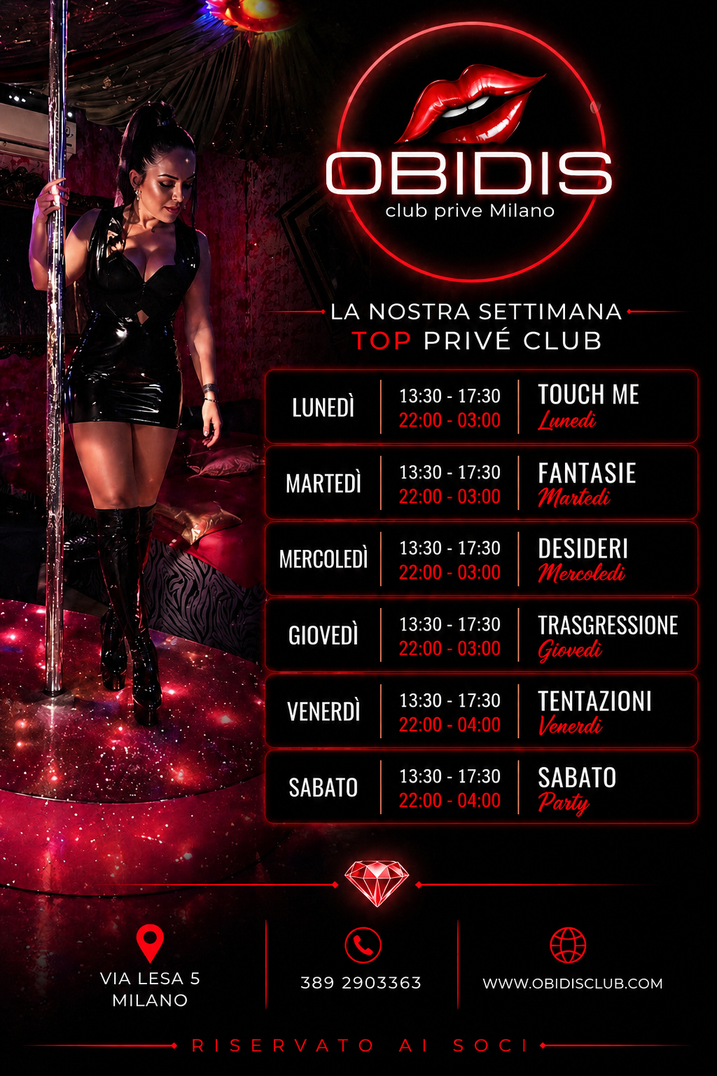 Programmazione settimanale Obidis Club Privè Milano